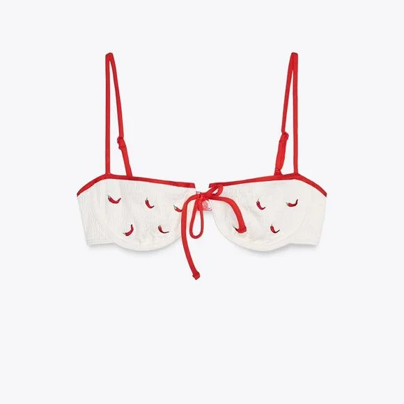 NWT Zara EMBROIDERED UNDERWIRE BIKINI TOP Size XL - Picture 2 of 5